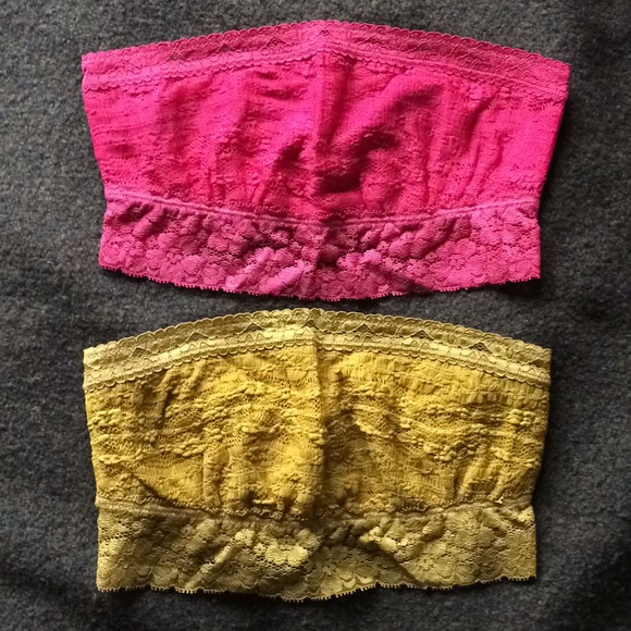 Free People Other - 2 Free People Lace Bandeau Bralettes Red/Gold XS